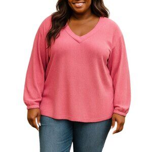 Lane Bryant Size 14/16 Top Womens Pink Textured Long Sleeve Lightweight Casual